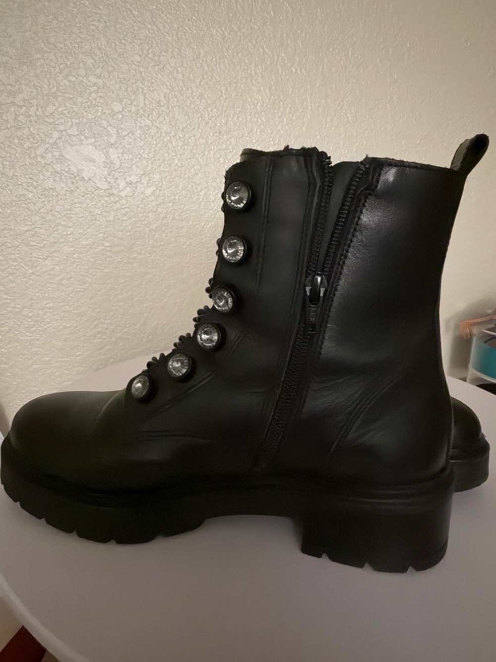 Kurt Geiger Black Chain-Detail Combat Boots - Picture 6 of 7